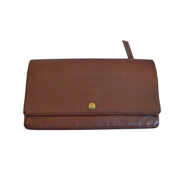 Fossil Burgundy Brown Pebbled Cowhide Leather Wallet Bifold Snap Boho Western - Picture 1 of 10